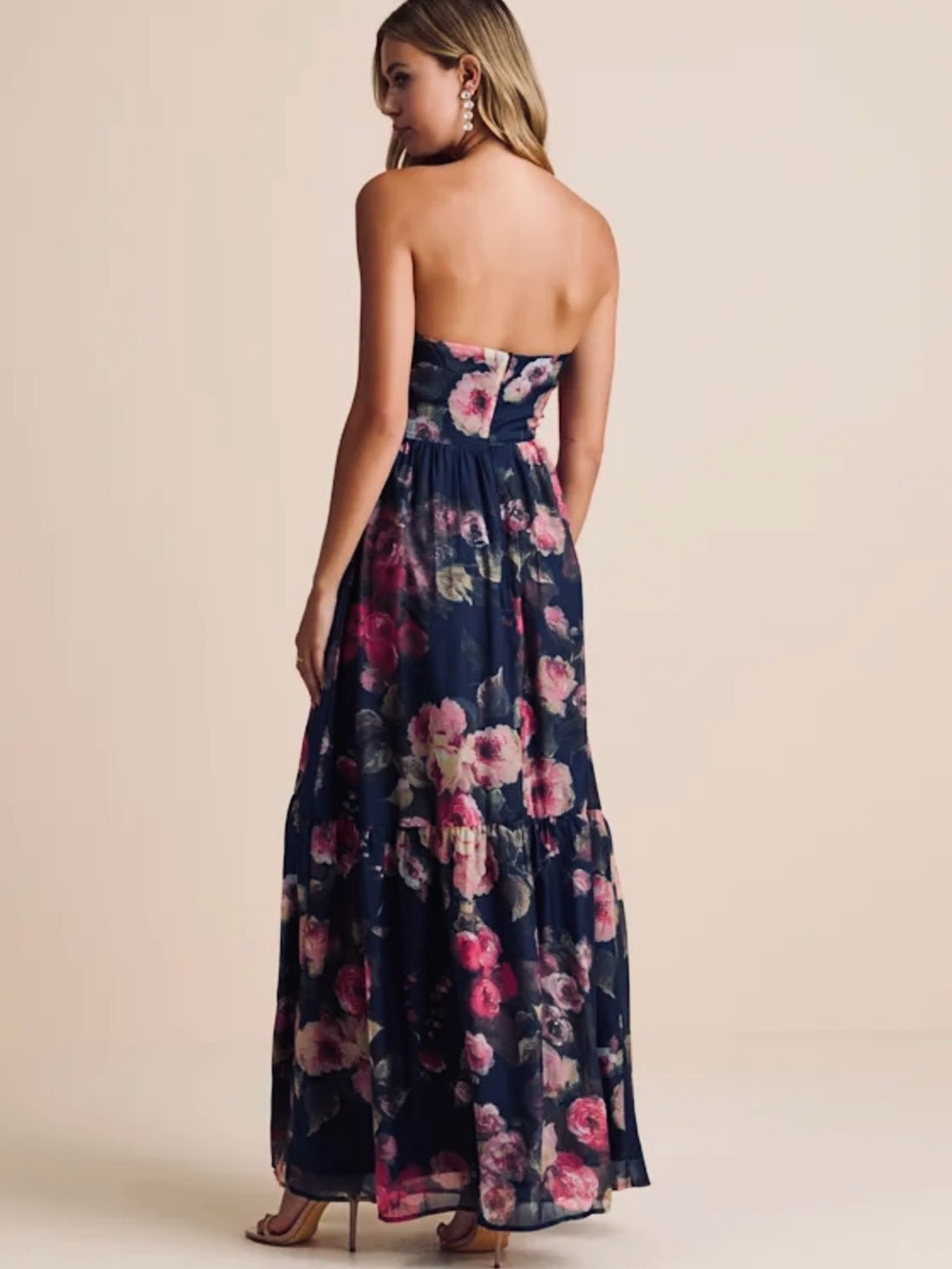Roane Lulu's Navy Floral Bustier Strapless Maxi Dress Small - Picture 2 of 9